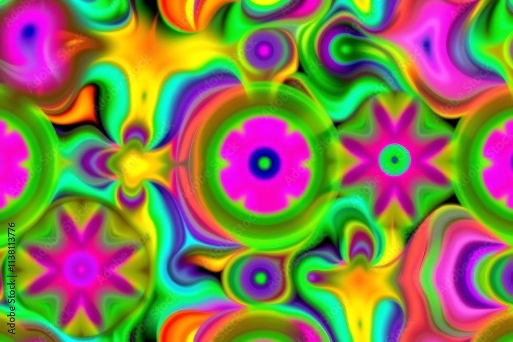 Fototapeta premium Psychedelic Abstract Pattern: A mesmerizing kaleidoscope of vibrant colors and swirling patterns, evoking a sense of psychedelic energy and groovy vibes.