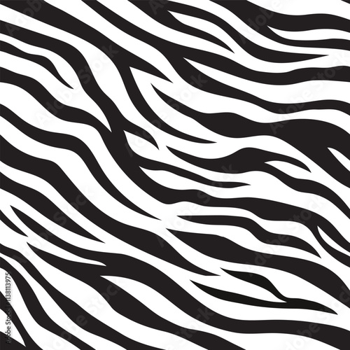 Hand drawn zebra skin stripe seamless pattern. Safari black and white african wildlife animal print