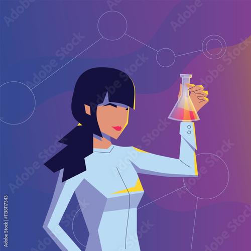 Woman scientist holding a flask of a chemical substance