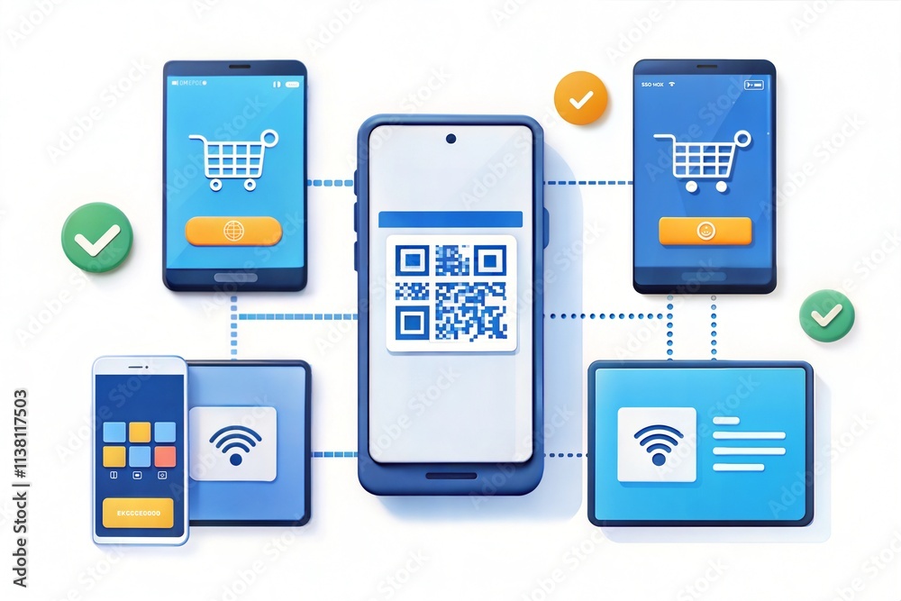 Digital Payment Systems with Credit Cards, QR Codes, and Mobile Payment Icons Digital Payment Systems with Credit Cards, QR Codes, and Mobile Payment Icons