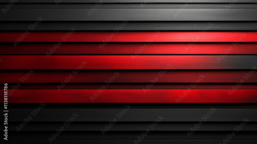 Fototapeta premium Abstract horizontal red lines on a black background with shadows, pattern, abstract, horizontal, red, lines, black, background