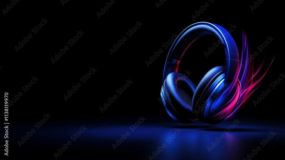 Dynamic headphones glowing in dark space futuristic design visual art creative environment abstract viewpoint Dynamic headphones glowing in dark space futuristic design visual art creative environment abstract viewpoint