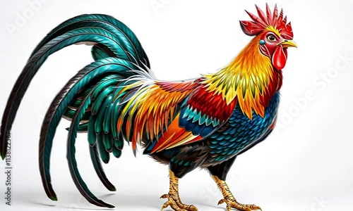 3D Cartoon Rooster with Rainbow Tail Feathers, Animation Motion Graphic Video 