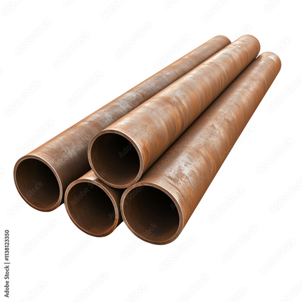 Rusty steel pipes stacked together. transparent background Rusty steel pipes stacked together. transparent background
