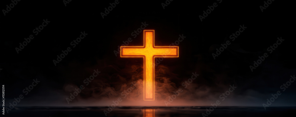 Obraz premium glowing cross illuminated in darkness, symbolizing faith and hope
