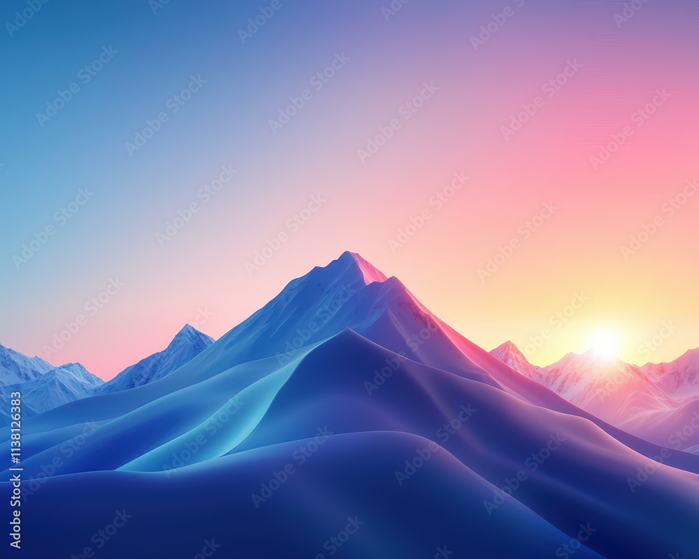 A mountain range with a beautiful sunset in the background
