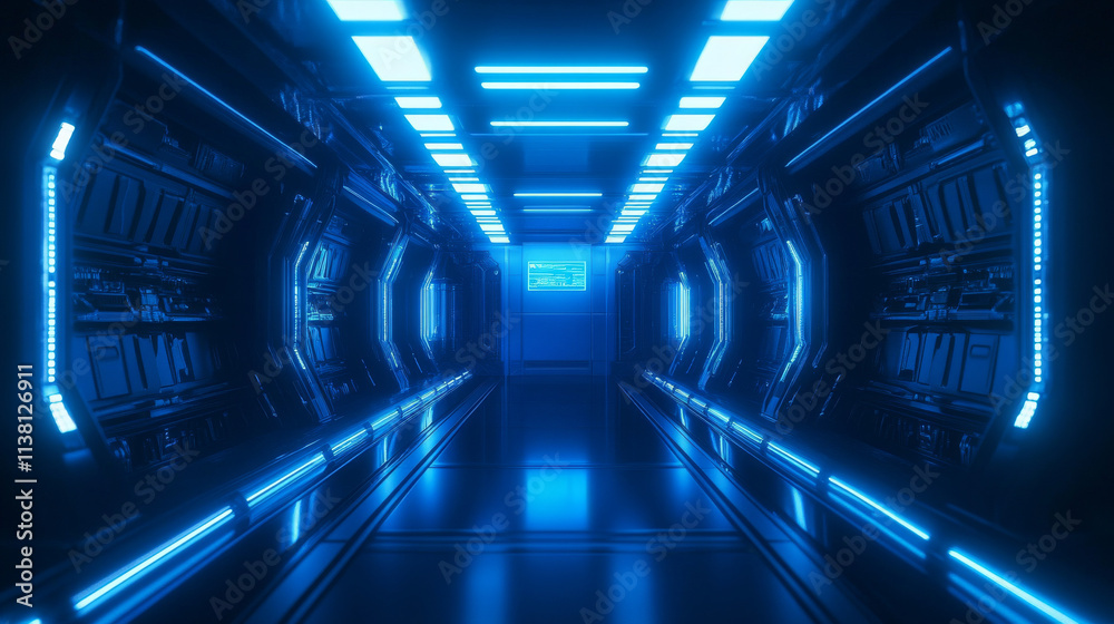 Fototapeta premium abstract futuristic background of blue glowing technology sci fi frame, hud ui, lower third button bar