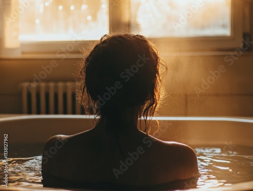 woman in a bathtub relaxing at sunset
