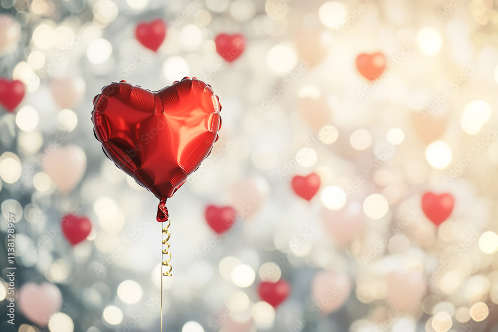 Heart-shaped balloon surrounded by decorative lights for Valentine's Day celebration Heart-shaped balloon surrounded by decorative lights for Valentine's Day celebration