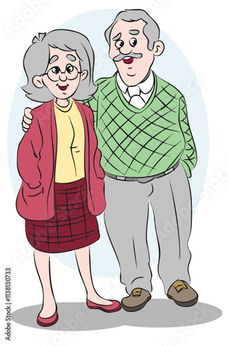 Vector illustration of a beautiful old couple. 
