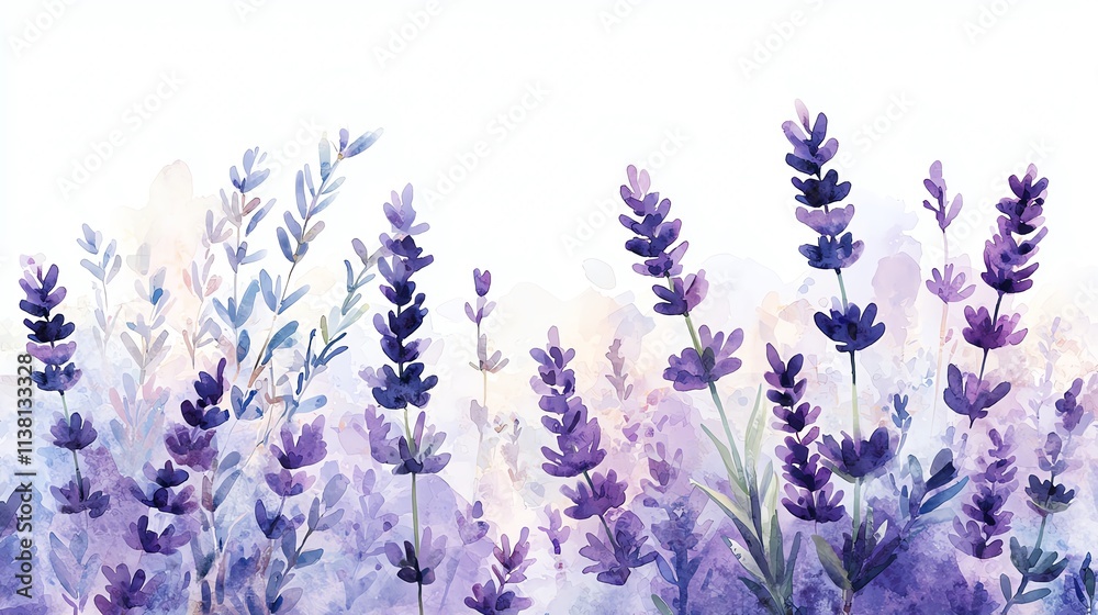 A serene watercolor illustration featuring vibrant lavender flowers against a soft, light background, evoking a calm and tranquil atmosphere. A serene watercolor illustration featuring vibrant lavender flowers against a soft, light background, evoking a calm and tranquil atmosphere.