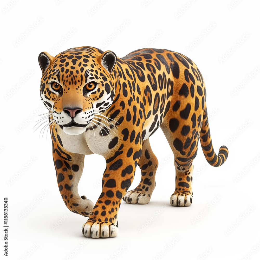 Obraz premium 3D leopard walking, isolated on a white background