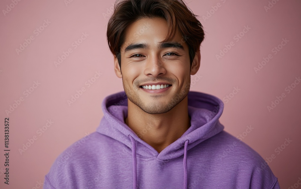 man smiling with sweatshirt in color background man smiling with sweatshirt in color background