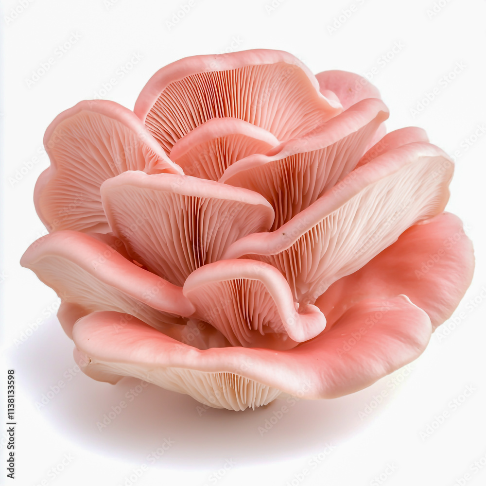 Isolated pink oyster mushroom cut out on white background. Isolated pink oyster mushroom cut out on white background.