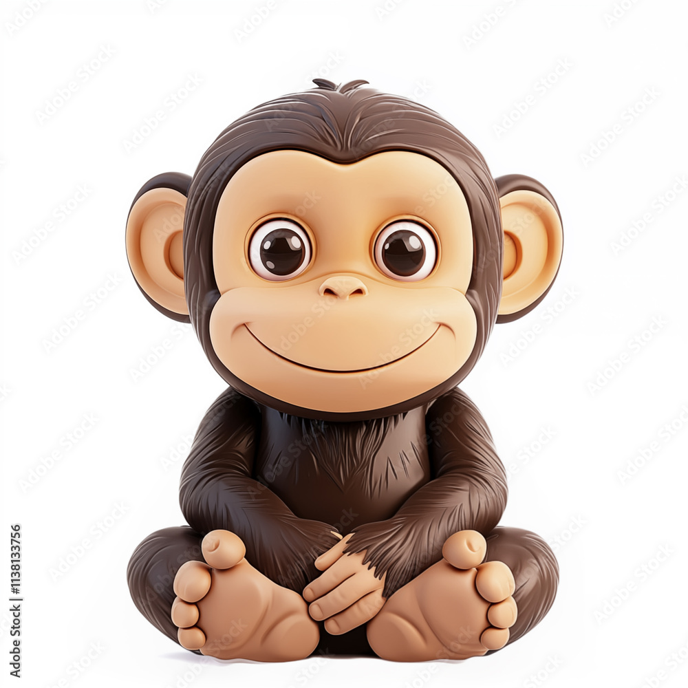 3D cute cartoon monkey sitting, isolated on a white background 3D cute cartoon monkey sitting, isolated on a white background