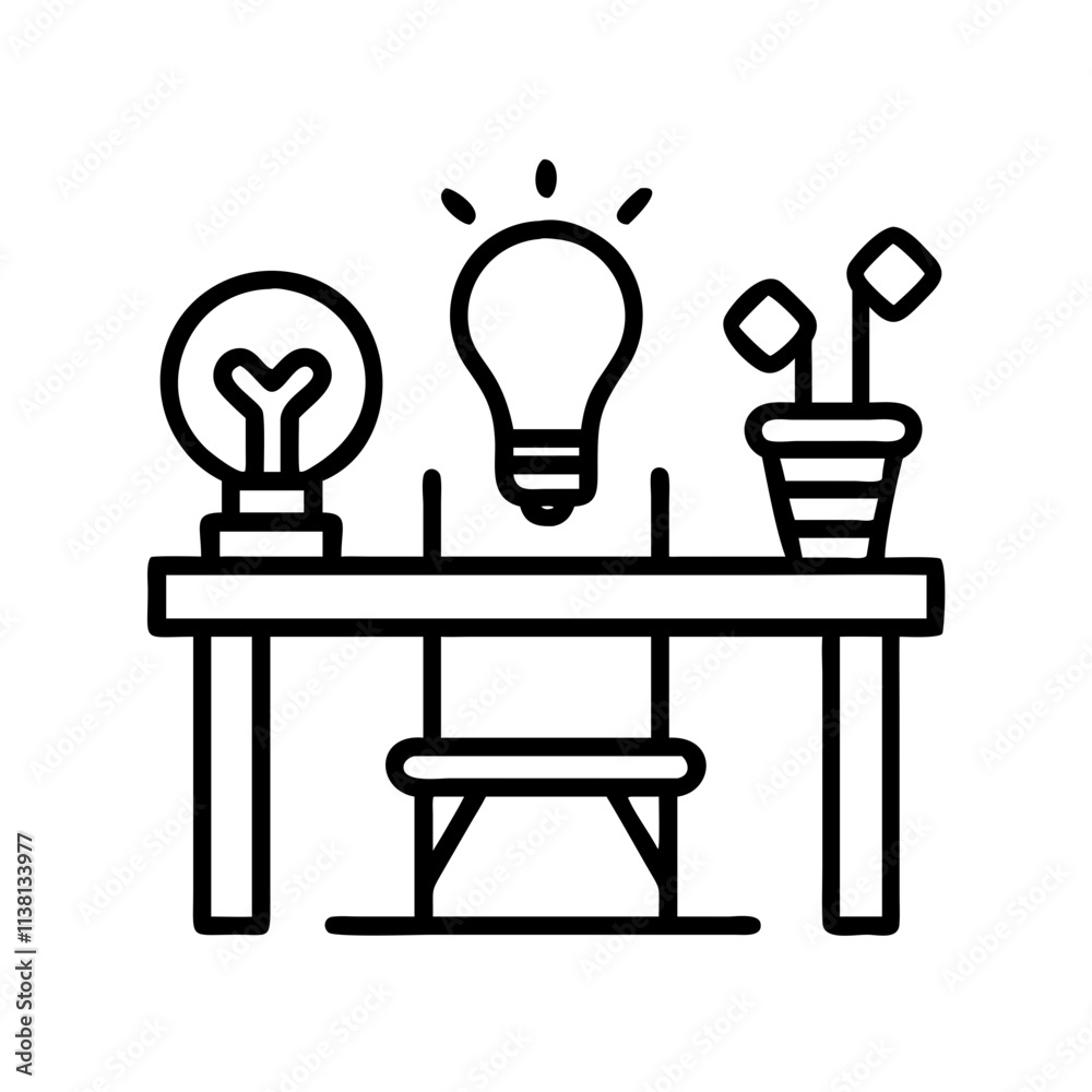 creative workspace icon, small business line art, business icon - simple black line art icon of creative workspace, for small business celebrations. business vector art.