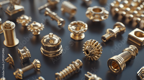 A set of metal shiny screw and bolt design elements photo