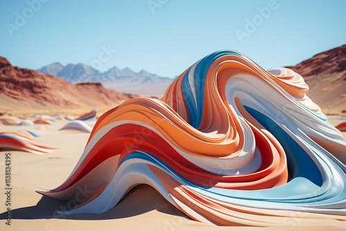 movement of wind and sand in desert landscapes creates a mesmerizing multicolor of undulating forms, evoking a profound sense of solitude and timelessness photo