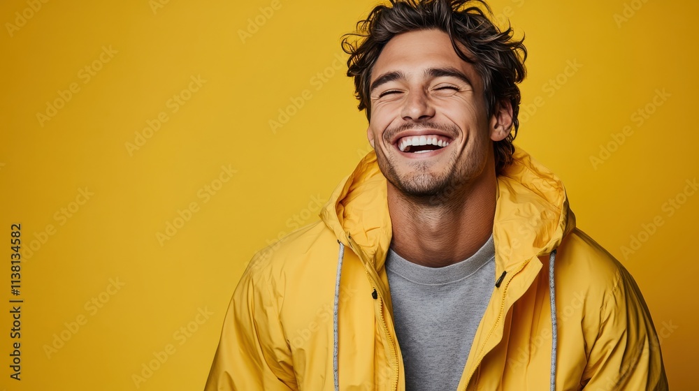 man smiling with sweatshirt in color background man smiling with sweatshirt in color background