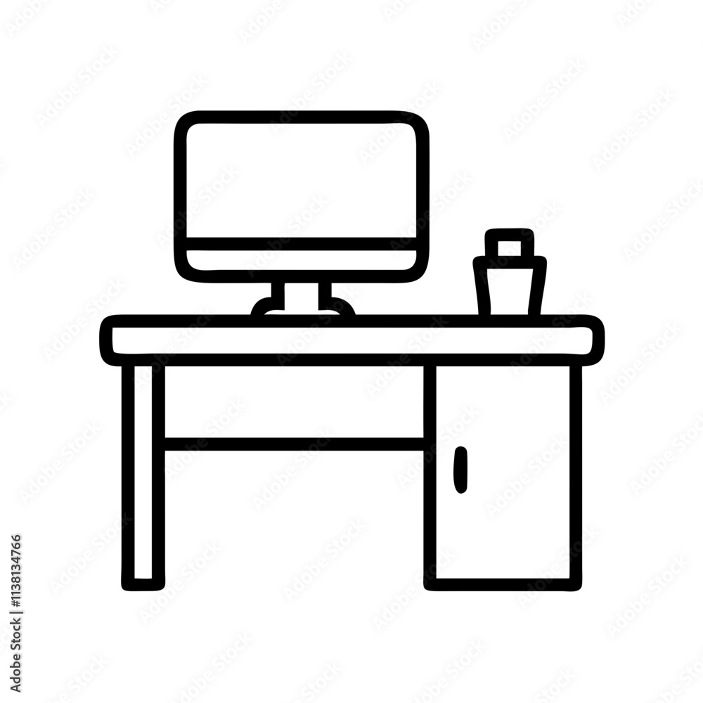 small office desk setup icon, small business line art, business icon - simple black line art icon of small office desk setup, for small business celebrations. business vector art. small office desk setup icon, small business line art, business icon - simple black line art icon of small office desk setup, for small business celebrations. business vector art.