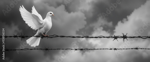 White Dove of Peace on Barbed Wire