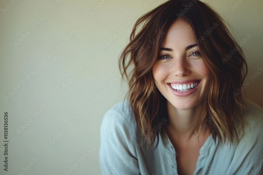 woman smiling with medium length hair woman smiling with medium length hair