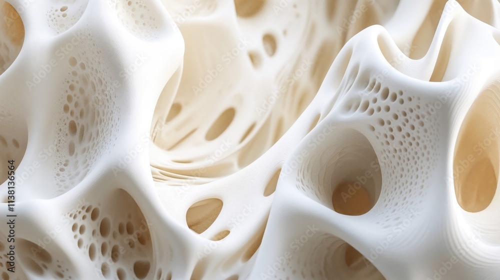 Close-up of white porous, organic structures resembling abstract bone or coral, blending texture, biology, and natural art in delicate creamy tones Close-up of white porous, organic structures resembling abstract bone or coral, blending texture, biology, and natural art in delicate creamy tones