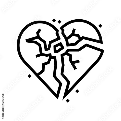 broken heart fracture line icon vector. broken heart fracture sign. isolated contour symbol black illustration