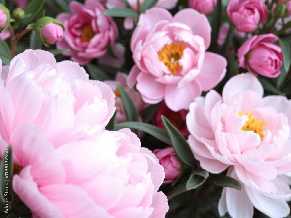 Pink peony flowers in full bloom creating a delicate and elegant background, pink, floral, nature Pink peony flowers in full bloom creating a delicate and elegant background, pink, floral, nature