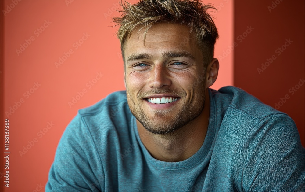 man smiling with sweatshirt in color background man smiling with sweatshirt in color background