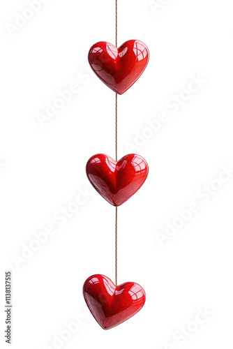 Obraz na płótnie three glossy red hearts hanging on a string isolated on transparent background
w salonie