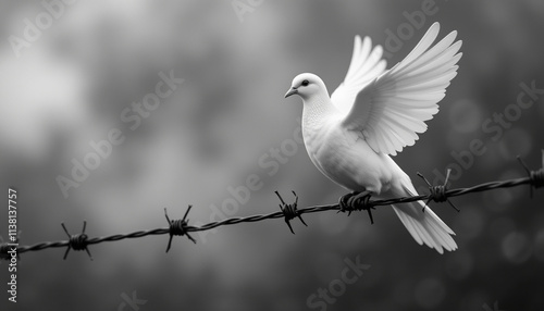White Dove of Peace on Barbed Wire