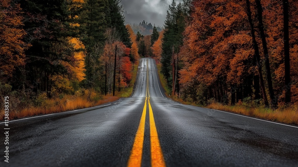 Naklejka premium Beautiful road surrounded by colorful autumn trees