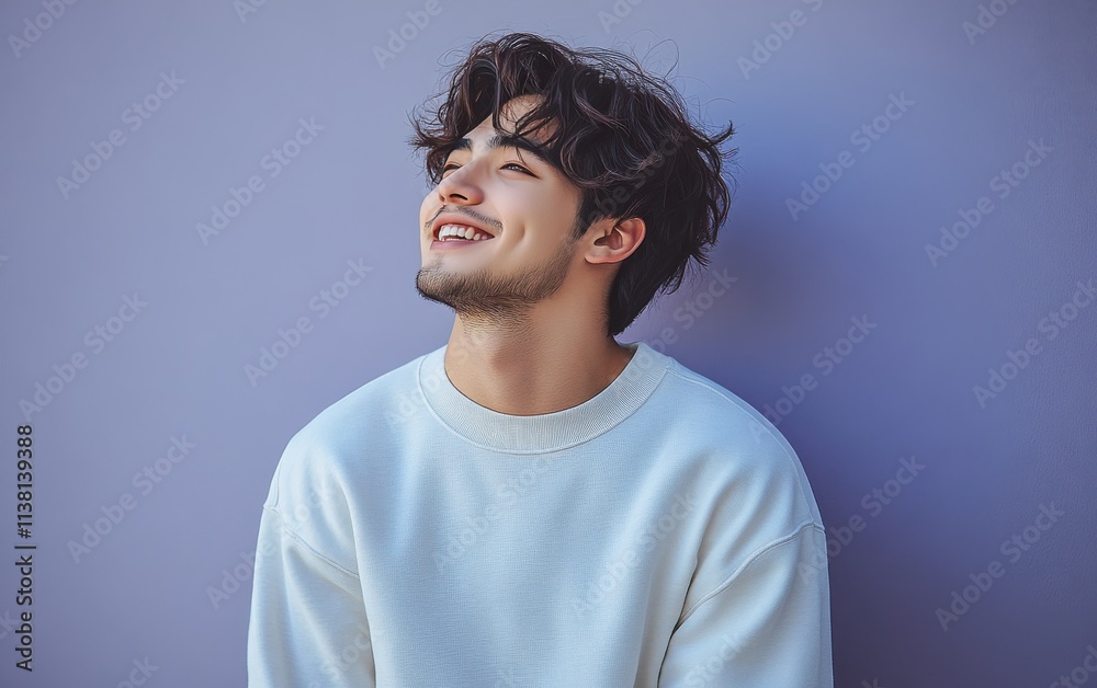 man smiling with sweatshirt in color background man smiling with sweatshirt in color background