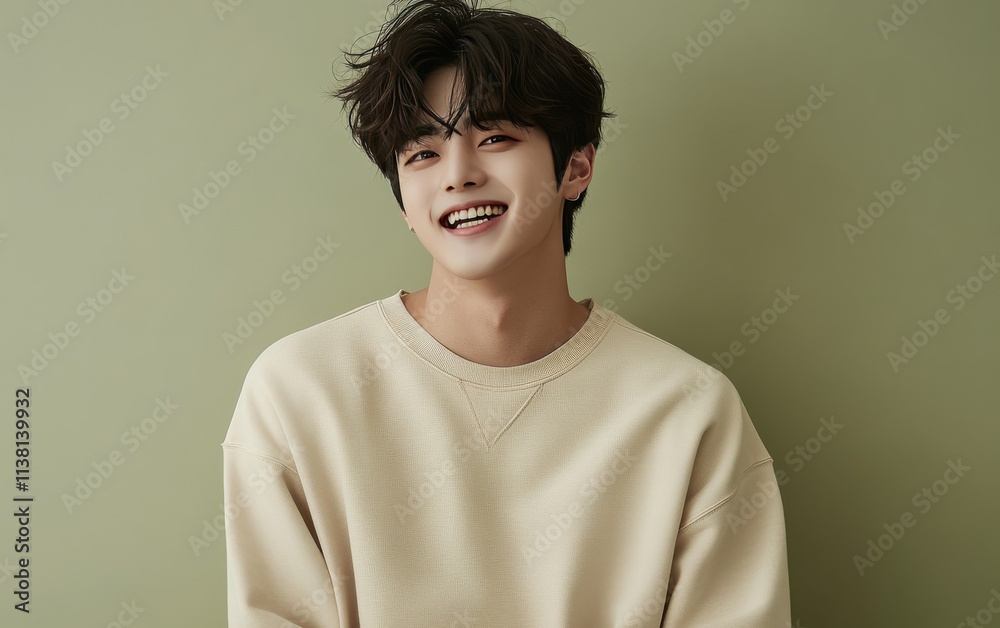 man smiling with sweatshirt in color background man smiling with sweatshirt in color background
