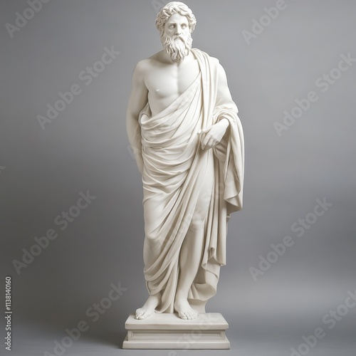 a white sculpture of a man with a beard standing