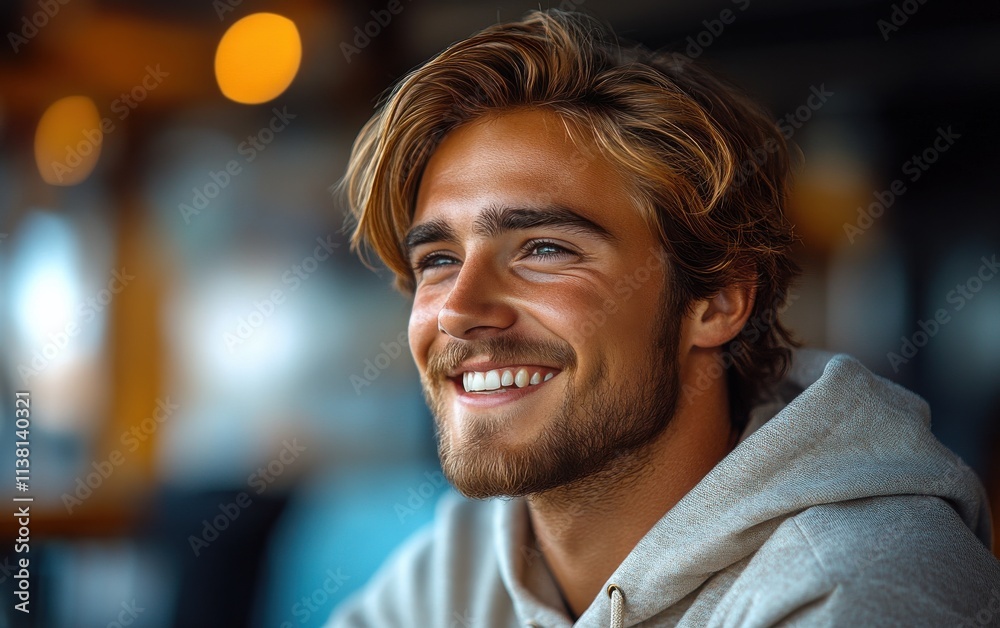 man smiling with sweatshirt in room background man smiling with sweatshirt in room background
