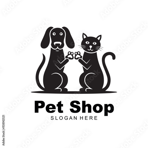 Modern style pets logos, icons. Dog, cat illustrations and symbols