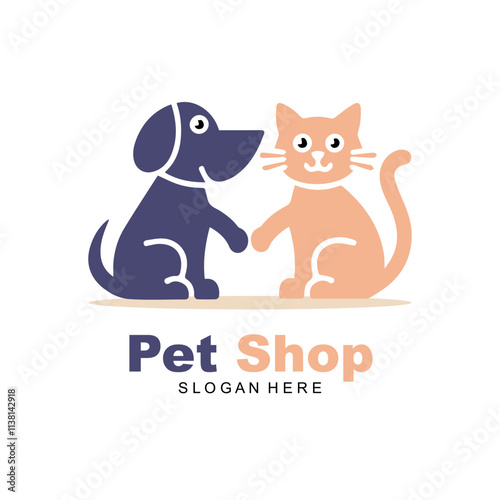 Modern style pets logos, icons. Dog, cat illustrations and symbols
