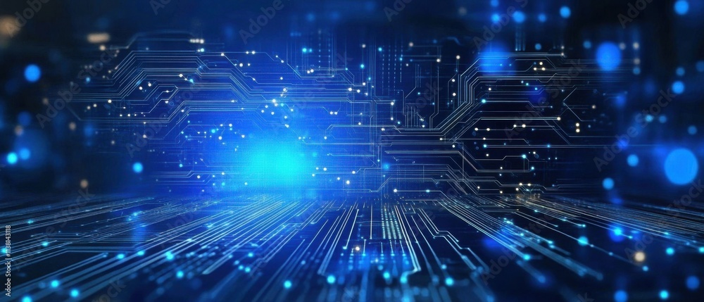 Fototapeta premium Abstract Futuristic Technology Background: Glowing Circuit Board Design