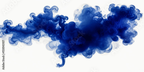 Blue smoke plume isolated on transparent background. Image of colorful smoke plume and festive background