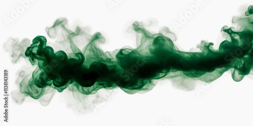 Beautiful green smoke plume isolated on transparent background. bright orange paint color powder festival background.