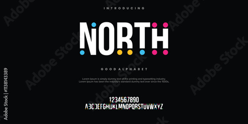 North abstract minimal modern alphabet fonts. Typography technology vector illustration