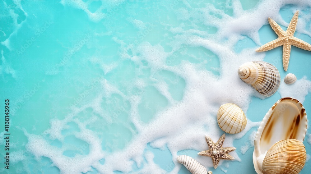 Coastal Beach Scene with Shells and Foam Coastal Beach Scene with Shells and Foam