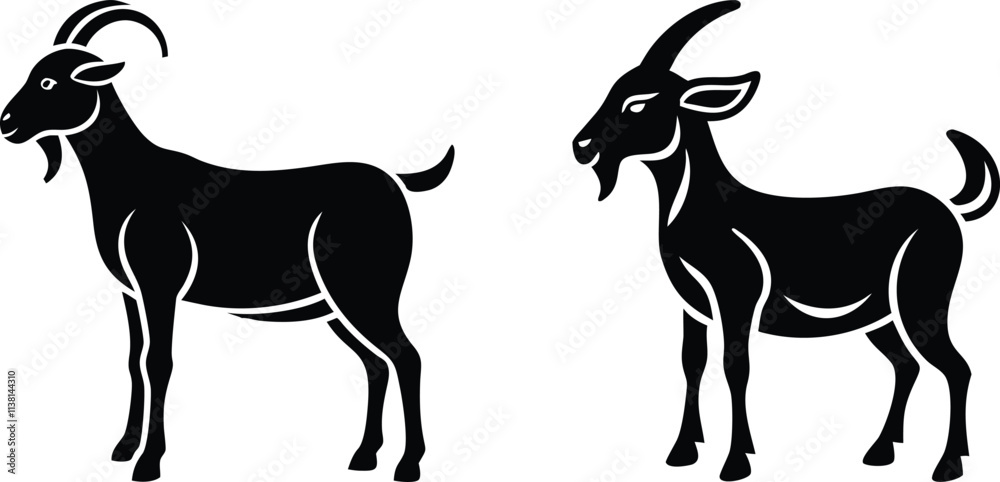 Obraz premium Goat icon and logo silhouette set vector art and using black color illustration design