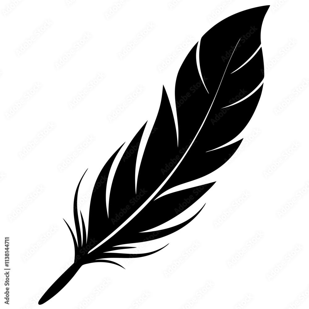 Obraz premium Animal feather icon silhouette, Single feather art vector, Vector of single animal feather shape, Vector illustration