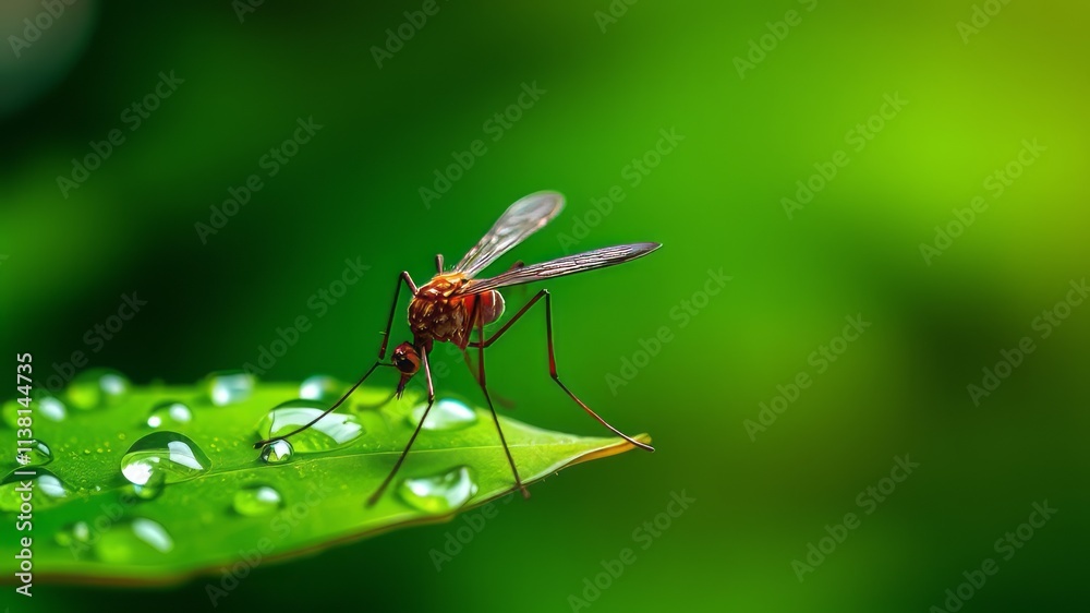 Dengue Mosquito on Leaf - Prevention Awareness Image