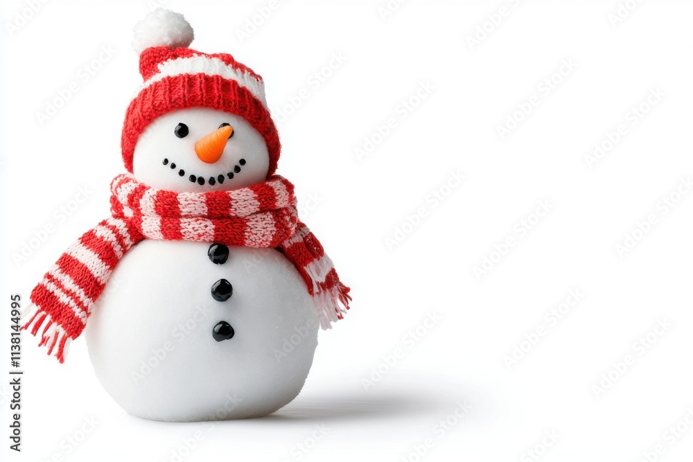 Cheerful Snowman with Red Scarf and Hat for Winter Celebrations Cheerful Snowman with Red Scarf and Hat for Winter Celebrations