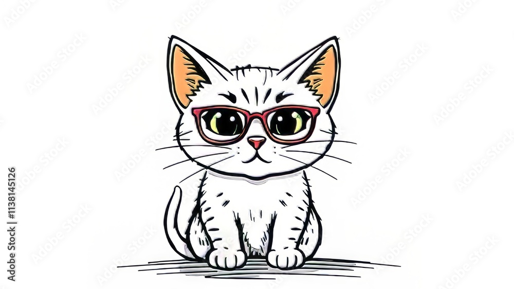 Obraz premium Doodle Cat Outline Logo - Hand Drawn Sketch Art - Animal Illustration