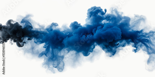 Beautiful blue smoke plume isolated on transparent background. bright orange paint color powder festival background.